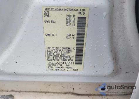 2014 Nissan Altima 2.5/2.5 S/2.5 Sl/2.5 Sv from USA, damaged, VIN 1N4AL3AP7EC416082